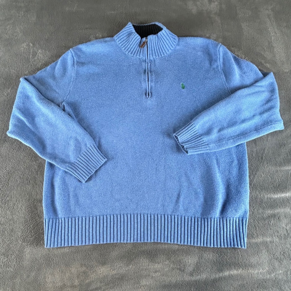 Polo Ralph Lauren Mens Blue 100% Cotton Quarter Zip Pullover Sweater Size Large
